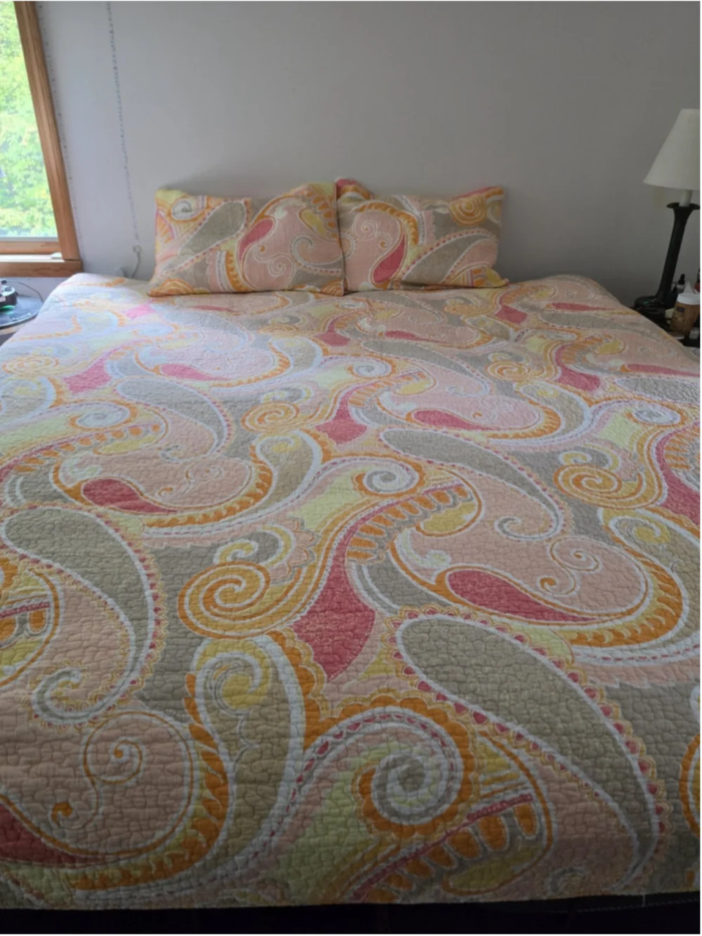 Cynthia Rowley Queen Quilt Set Vibrant Pink, Orange & Yellow Paisley Print Boho